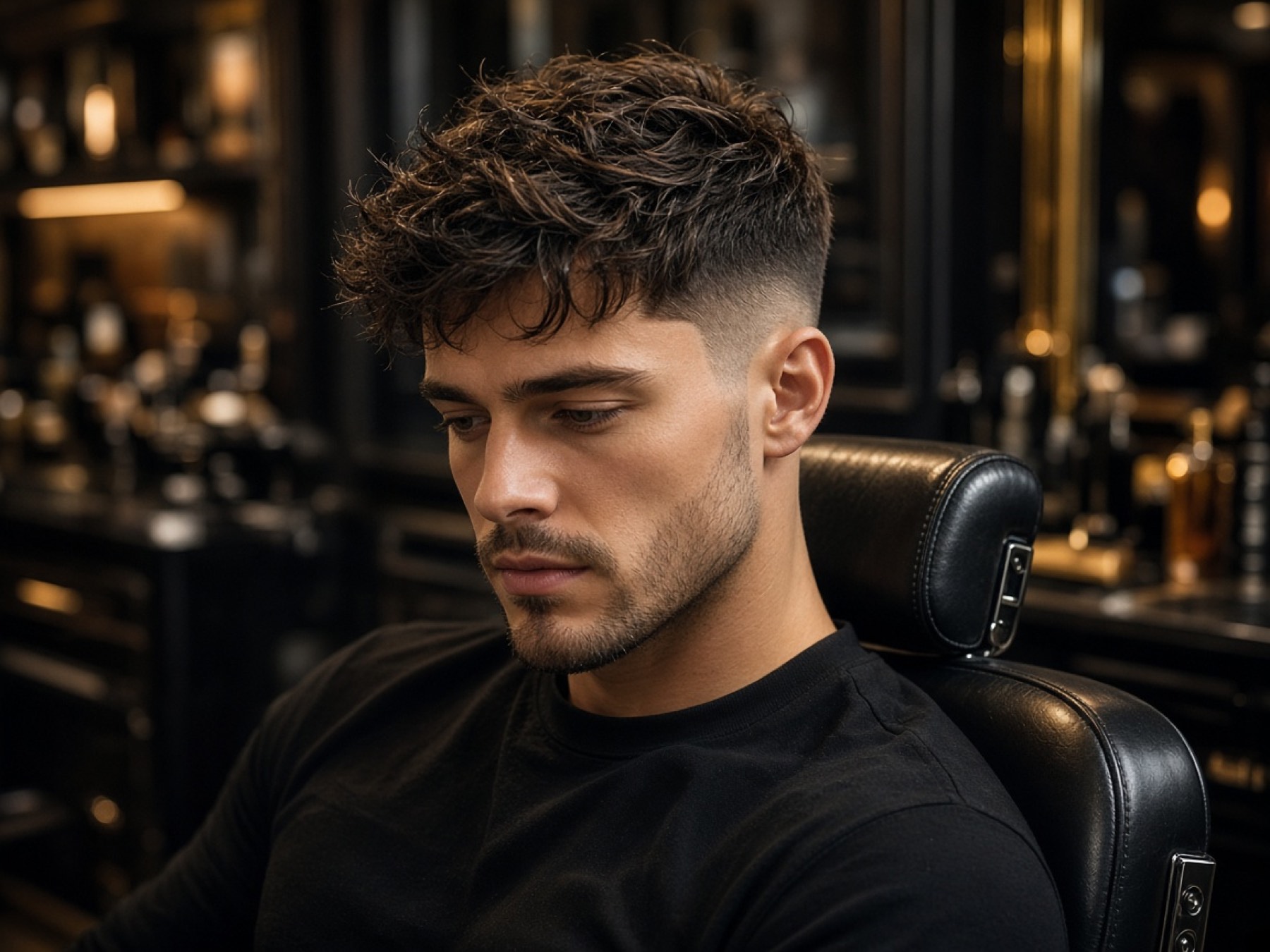 Sample crop haircut in a leather barber chair
